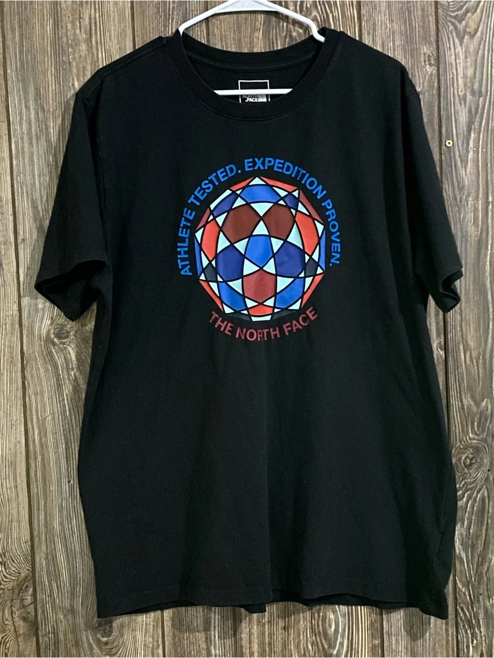The North Face Black Short-Sleeve Tee with Multicolor Geometric Logo